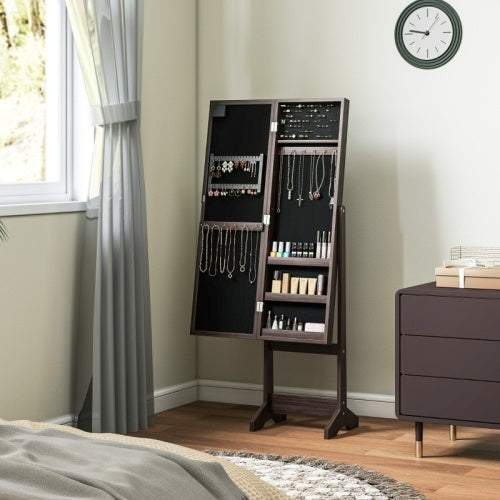 Freestanding Mirrored Jewellery Storage Cabinet - Dark Brown