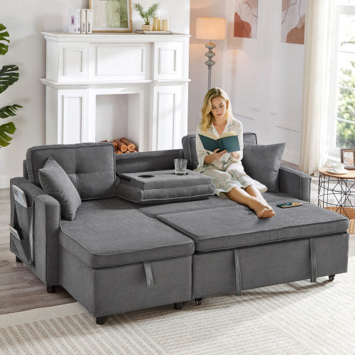 Convertible L-Shaped Sofa bed with Charging Ports