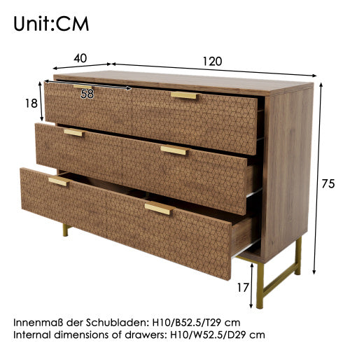 Modern Walnut Embossed Sideboard – 6 Drawer Anti-Tip Dresser