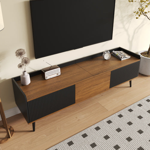 Modedevieco Elegant Compact TV Stand – Black & Natural Wood