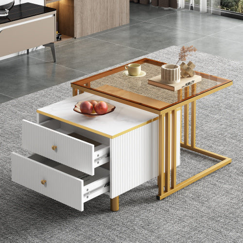 Modedeviceco Nesting Coffee Table Set – 2 Marble Effect