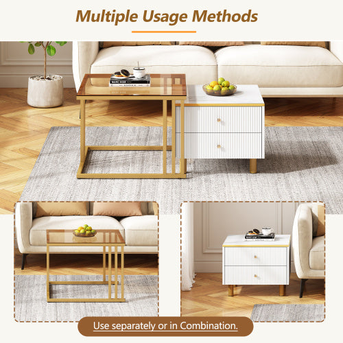 Modedeviceco Nesting Coffee Table Set – 2 Marble Effect