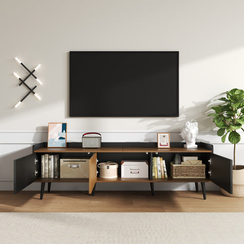 Modedevieco Elegant Compact TV Stand – Black & Natural Wood