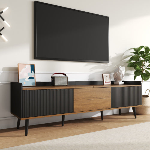 Modedevieco Elegant Compact TV Stand – Black & Natural Wood