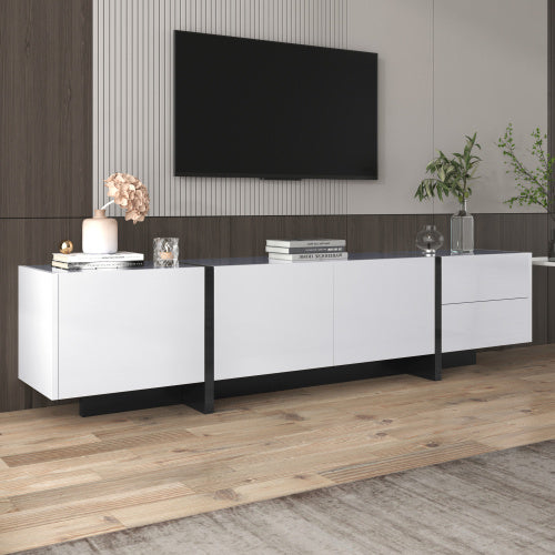 Modedevieco Sleek TV Unit – High-Gloss White & Black Finish