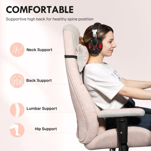 Pale Pink Fabric Gaming Chair