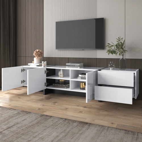 Modedevieco Sleek TV Unit – High-Gloss White & Black Finish