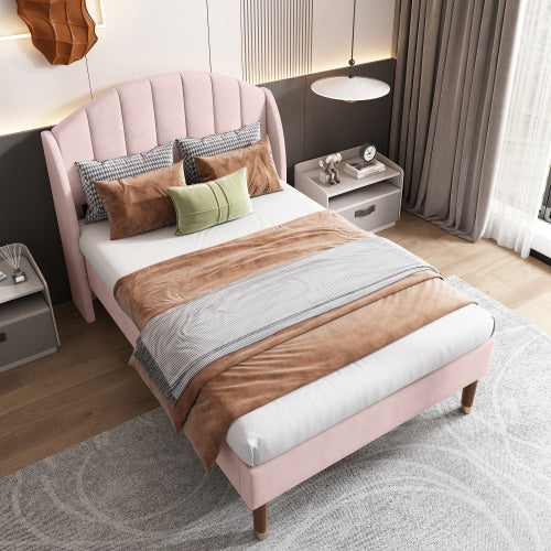 Modedevieco Single Upholstered Bed – 3ft Pink Velvet Frame