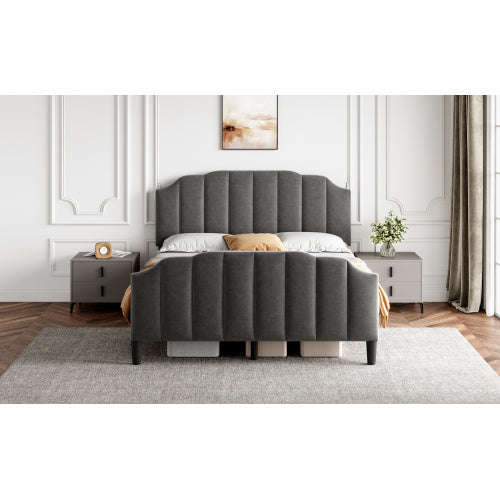 Grey Double Upholstered Bed with Adjustable Headboard