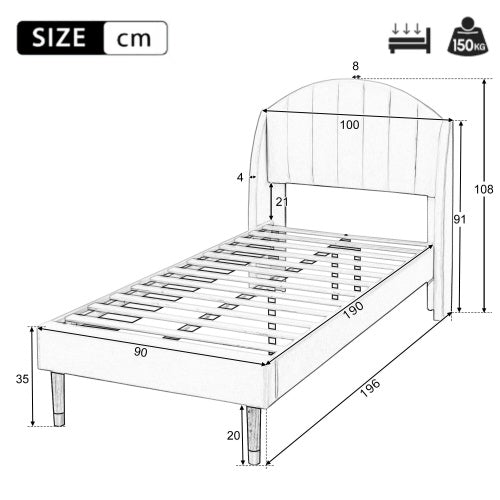 Modedevieco Single Upholstered Bed – 3ft Pink Velvet Frame
