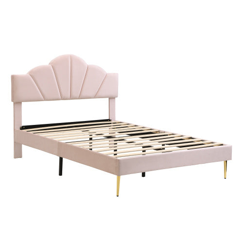 Designer King Size Bed – Velvet Upholstery, Shell-Inspired Headboard
