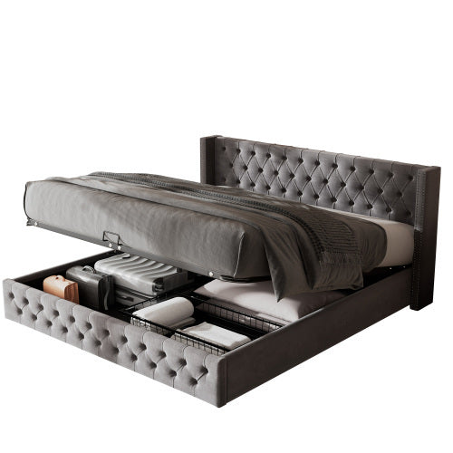 Modern Upholstered Storage Bed with Hydraulic Lever