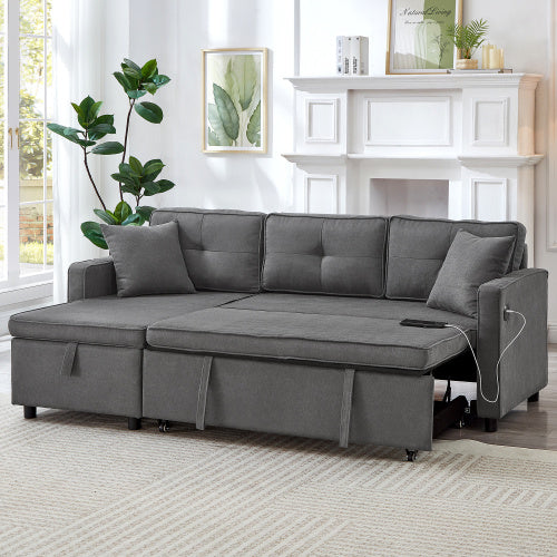 Convertible L-Shaped Sofa bed with Charging Ports