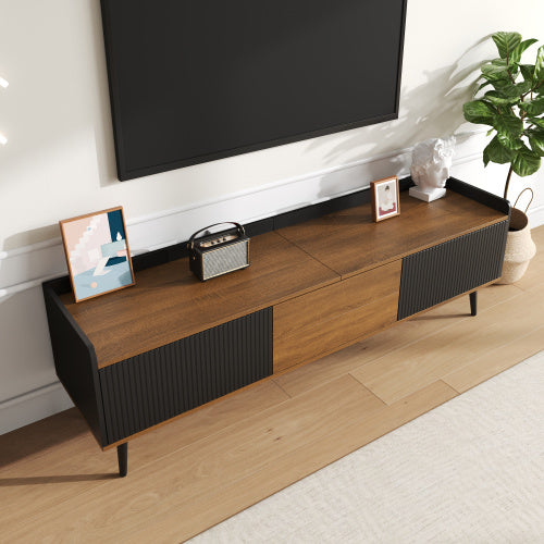Modedevieco Elegant Compact TV Stand – Black & Natural Wood