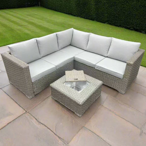 Contemporary Outdoor Lounge Set – Brown 3-Seater Sofa