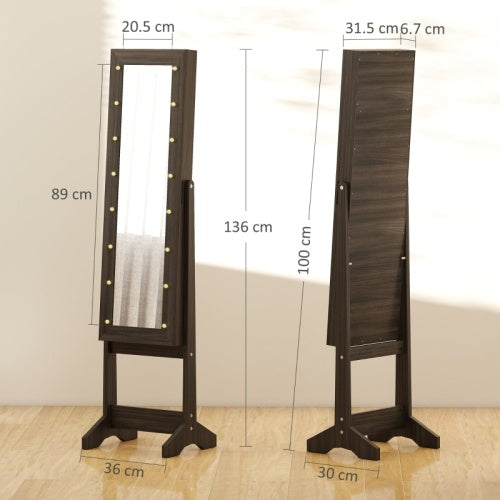 Freestanding Mirrored Jewellery Storage Cabinet - Dark Brown