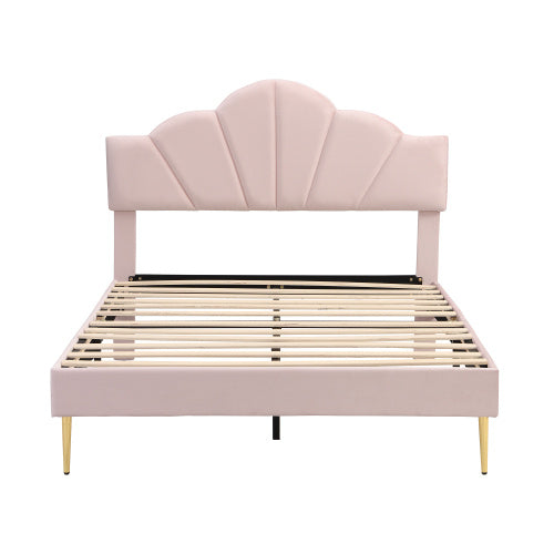 Designer King Size Bed – Velvet Upholstery, Shell-Inspired Headboard