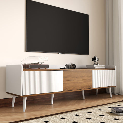Modedevieco Elegant Compact TV Stand – Black & Natural Wood