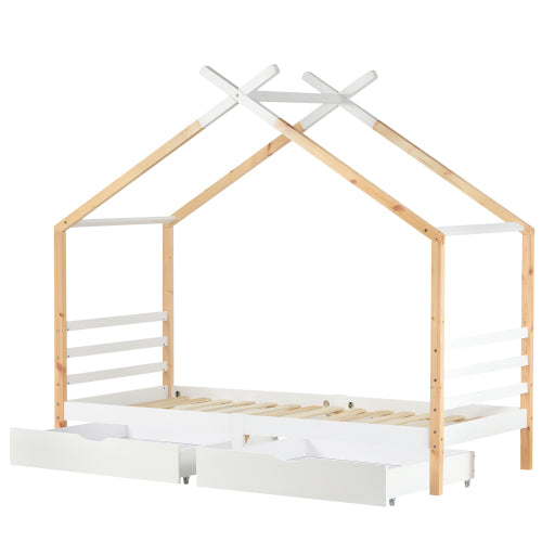Kids Wooden Canopy Bed Frame with Storage