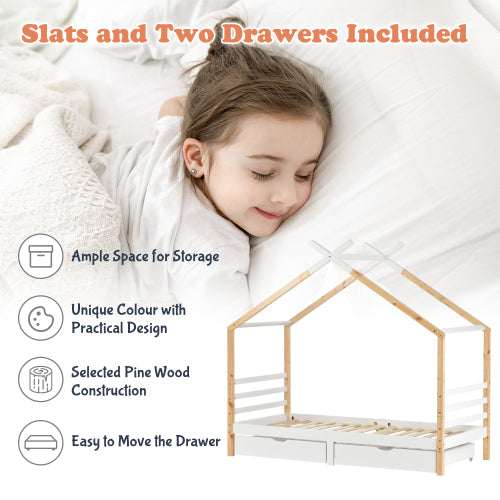 Kids Wooden Canopy Bed Frame with Storage